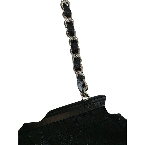 Fossil Y2K Black Leather & Chain Jacquard Fabric Mini Purse Kiss-Lock Closure - Picture 8 of 8